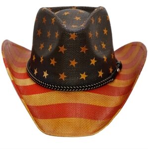 Braided Belt Rustic American Flag Straw Cowboy Hat